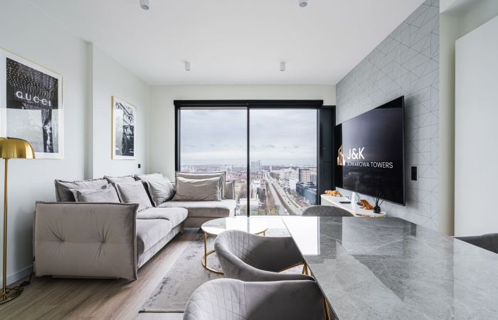 Apartament Prezydencki na 24 piętrze z telewizorem 98 cali i balkonem